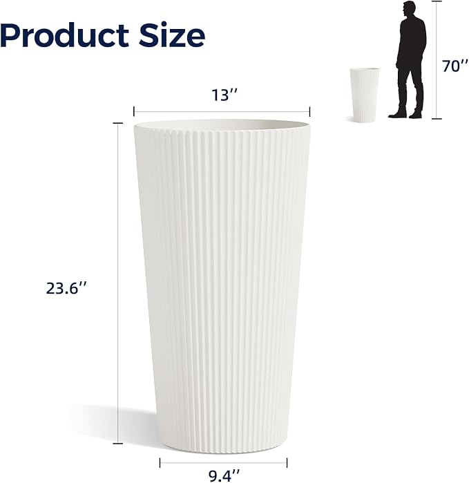 FONTOI 23.6" Tall Planter for Outdoor Plants Set of 2 Large Outdoor Plastic - Image 2