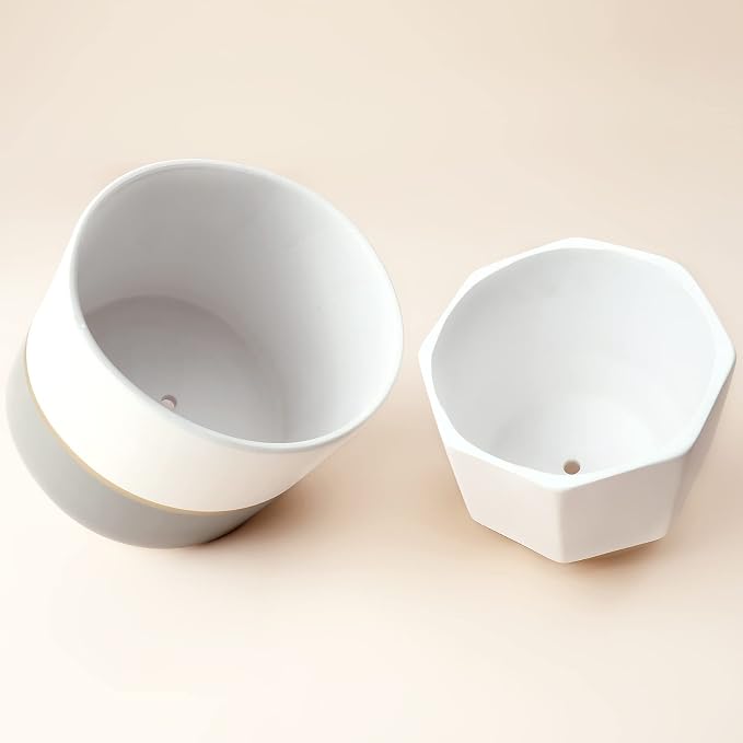 LA Jolie Muse White Ceramic Flower Pot Garden Planters 6.7 Inch Pack 2 Indoor - Image 9