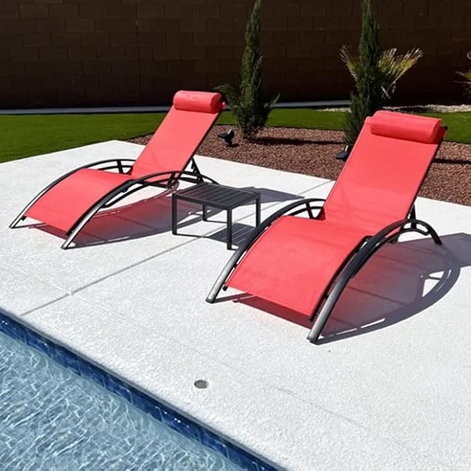 PURPLE LEAF Patio Chaise Lounge Set Outdoor Lounge Chair Beach Pool Sunbathing by PURPLELEAF
