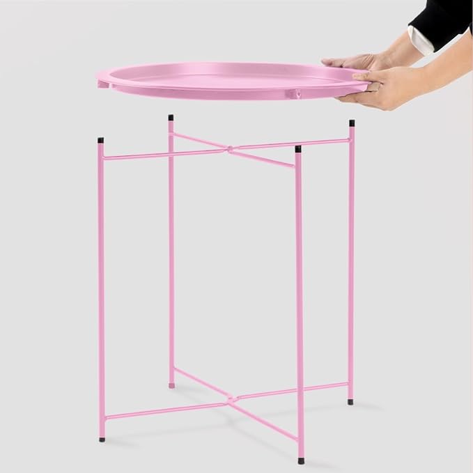 Garden 4 you End Table 2 PCS Metal Side Table Pink Round Folding Tray Cyan Sofa - Image 6