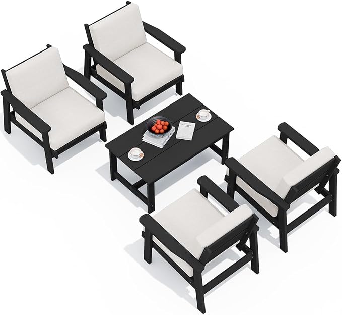 SERWALL Outdoor Patio Furniture Set, 5 Piece HDPE Patio Conversation Sets by SERWALL