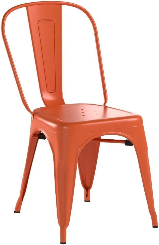 FDW | Set of 4 Metal Dining Chairs | Orange | Stackable Tolix Side Chairs - Image 5
