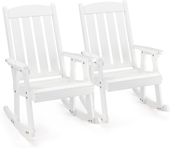 VINGLI Outdoor Rocking Chair Set of 2, Heavy Duty 600 LBS Wooden Rocking Chair by VINGLI