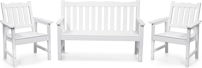 Stoog 3-Piece All-Weather Outdoor Bench & Chairs Set, Include 2 Garden Chairs by Stoog