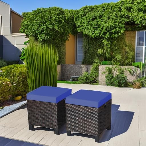 Giantex 2-Piece Rattan Patio Ottoman, All Weather Wicker Ottoman w/Removable - Image 6