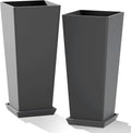 Set of 2 Tall Planters with Drainage Tray, 24 Inch Large Flower Pots by PolarcoForgeco