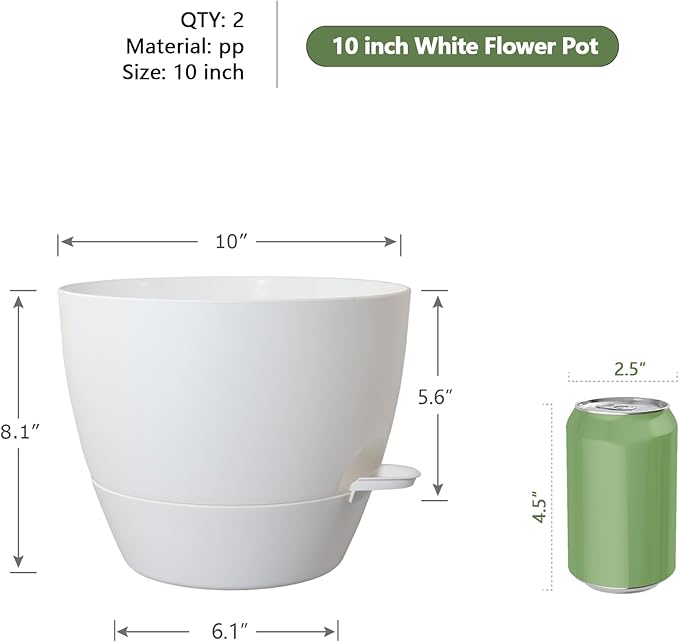 10 inch Self Watering Pots, 2 Pack Plastic Planters - Image 3