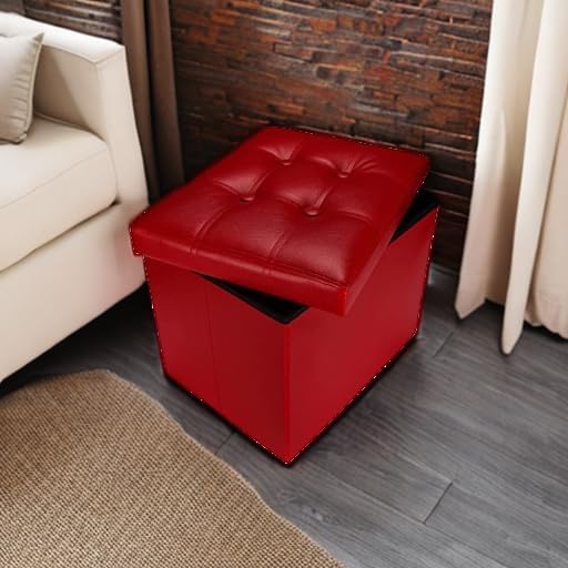AmasSmile Storage Ottoman Folding Foot Rest Stool, Leather Footstool Bench - Image 5