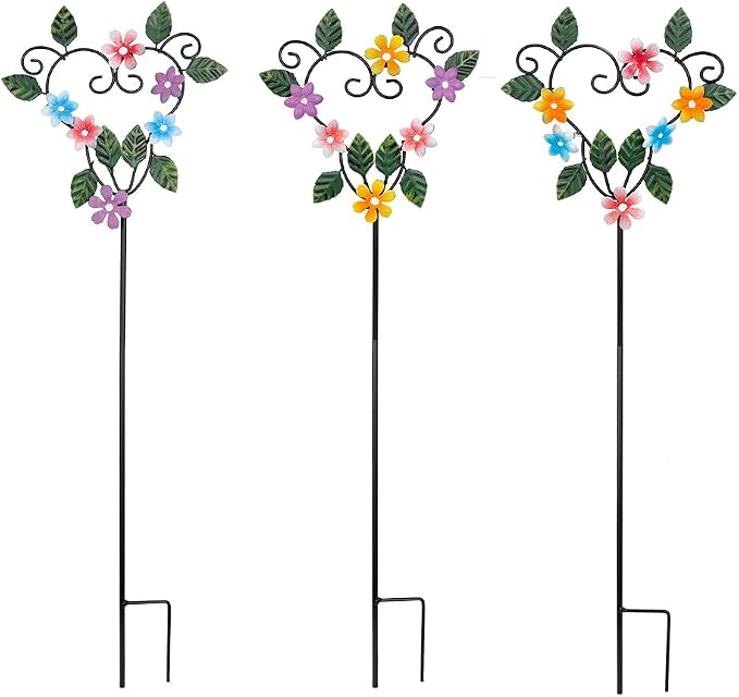 Metal Flowers Decorative Garden Stakes, 22.1 ''H Heart Shape Metal Flowers by SATHGA