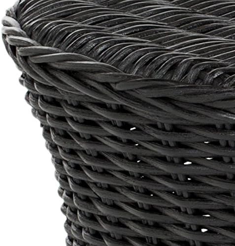 SAFAVIEH Home Collection Ruxton Black Rattan Round Coffee Table Ottoman - Image 4