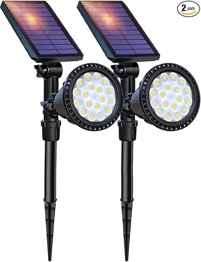 DBF Solar Spot Lights Outdoor Waterproof IP65, Cool White, 600LM High Bright by DBF