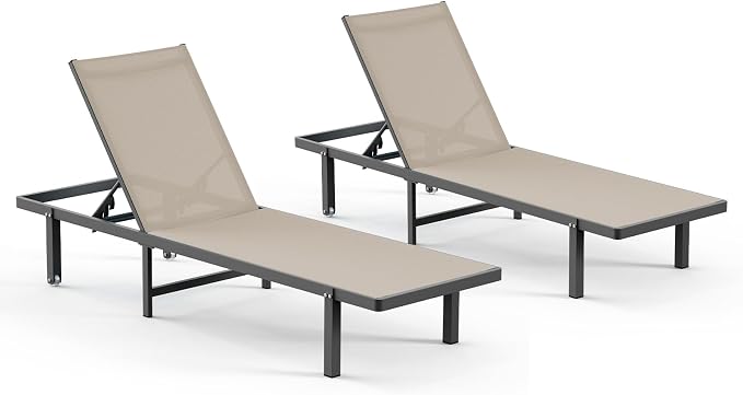 Aluminum Outdoor Lounge Chairs Set of 2, Pool Lounge Chairs - Image 8