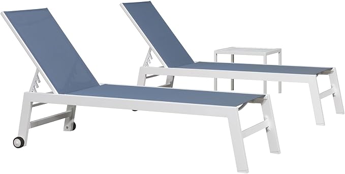 PURPLE LEAF Patio Lounge Chair 2 Pieces White Aluminum Outdoor Chaise Lounge - Image 9