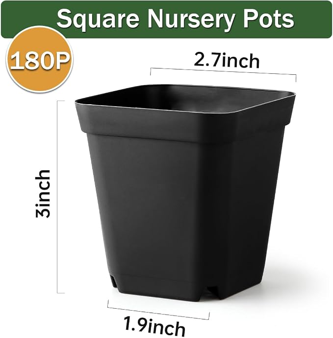BTPLASTIK Square Nursery Pots 2.7 Inch 180 Pcs, Plastic Small Flower Pots - Image 5