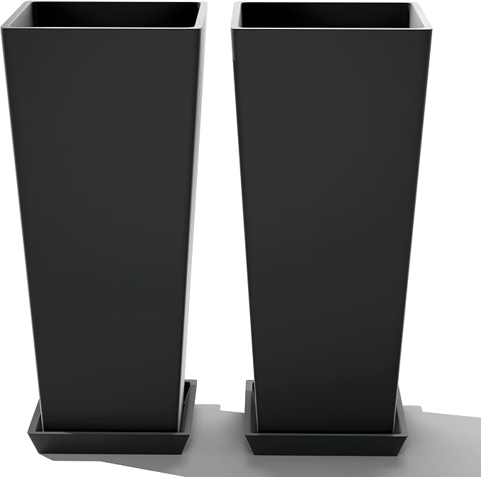 FENCY Set of 2 Tall Planters for Outdoor Plants, 24 Inch Large Tapered Pots - Image 6