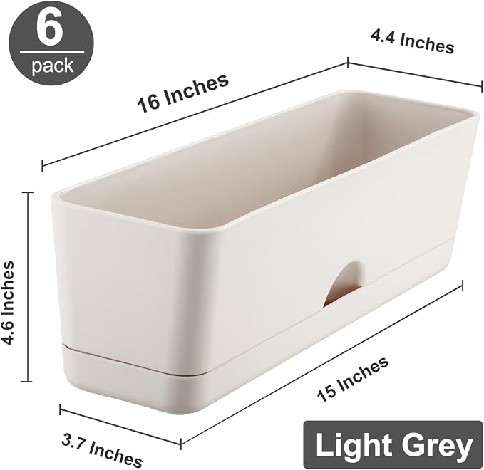 6 Pack Rectangle Planter 16x4.4 Inch Window Boxes Planters Rectangular Large - Image 5