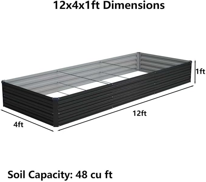 12x4x1ft Galvanized Raised Garden Bed, Outdoor Planter Box Metal Patio Kit - Image 2