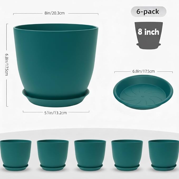 Plant Pots 8 Inch Set of 6, Flower Pots - Image 2