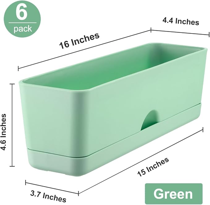 6 Pack Rectangle Planter 16x4.4 Inch Window Boxes Planters Rectangular Large - Image 5