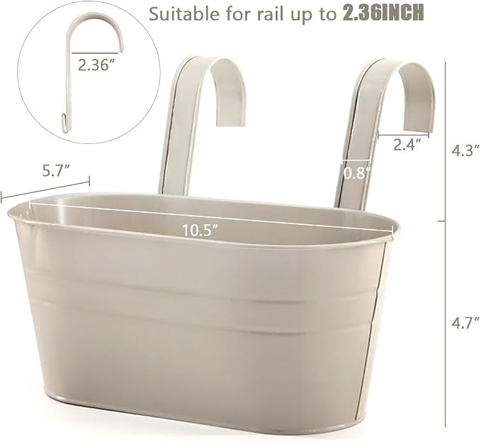 3 Pack Metal Railing Planters, 10.5" Oval Hanging Flower Pots - Image 2