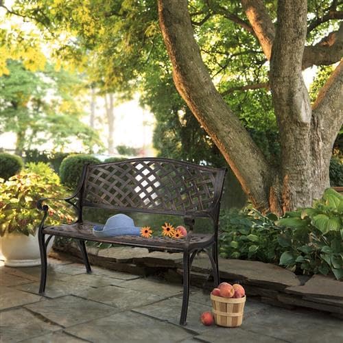 40.5" Outdoor Garden Bench, Patio Furniture Cast Aluminum Bench - Image 2