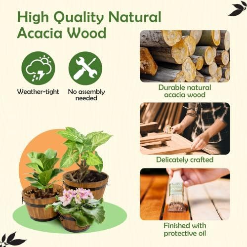 Idzo Set of 3 Wooden Upgraded Brown Orange Flower Boxes Outdoor, Durable Acacia - Image 2