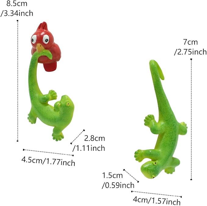 Set of 2 Funny Bird Catching Gecko Figurines Flower Pot and Vase Hugger - Image 6