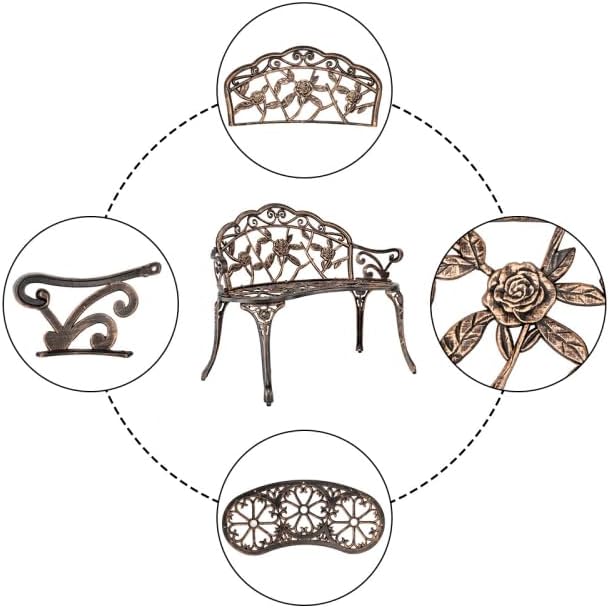 38.5" Outdoor Garden Bench, Patio Furniture Cast Aluminum Outdoor Bench - Image 4