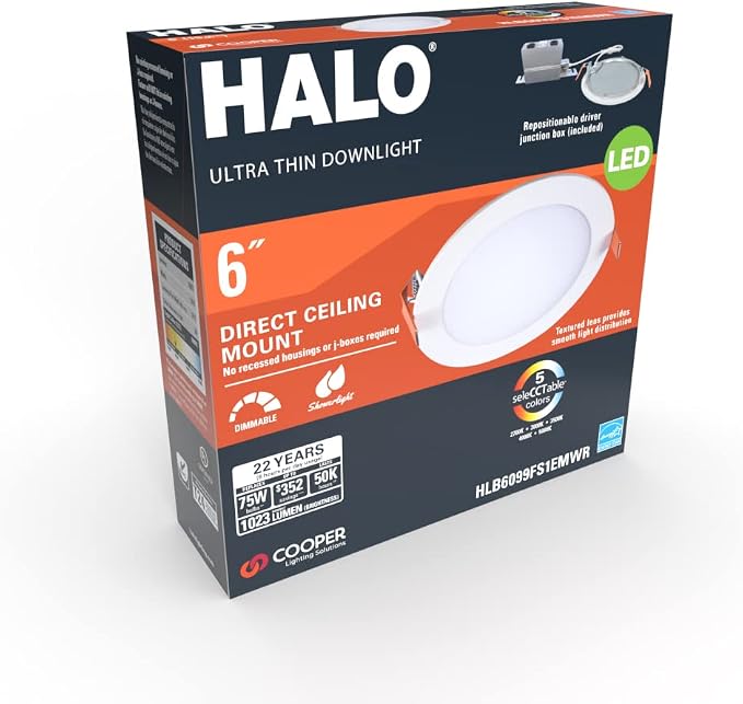 HALO HLB Recessed Lighting 6 Inch LED Thin Canless, Dimmable w/Selectable Color - Image 8