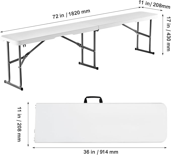 VEVOR Plastic Folding Bench, 6ft Portable Folding Bench, Smooth High Density - Image 9
