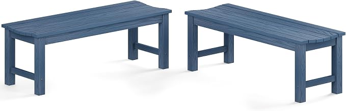 Outdoor Bench Set of 2, 2-Person Patio Backless Benches, HIPS Weatherproof by LAHAAP
