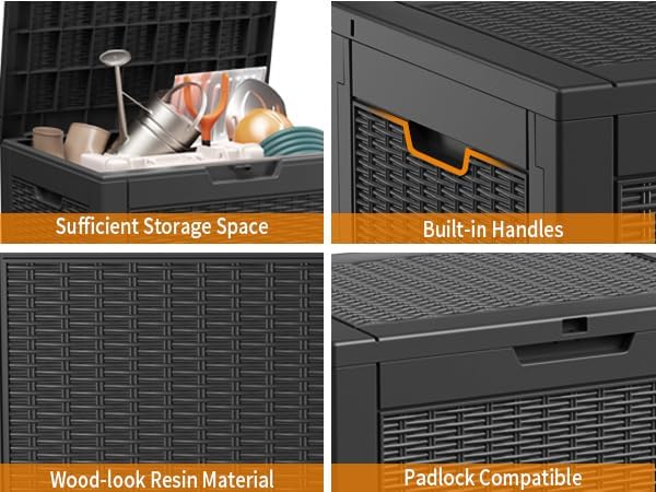 30 Gallon Resin Deck Box, Lockable Patio Outdoor Storage Box - Image 4