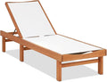 COSTWAY Patio Wood Chaise Lounge Chair, Strong Eucalyptus Wood Frame, by COSTWAY