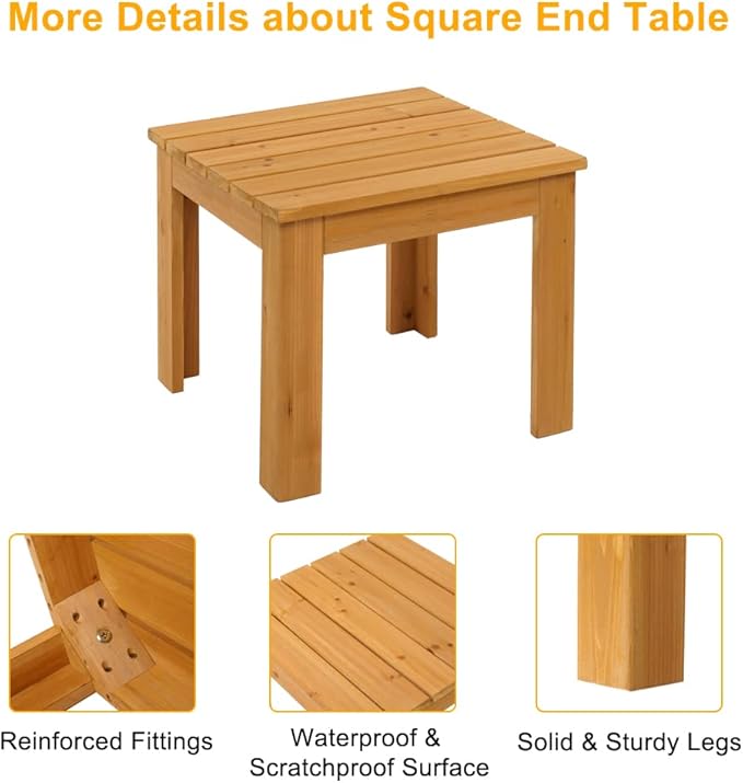 VINGLI Outdoor Wooden Side Table, Square Patio Side Table, Small Outdoor Table - Image 5