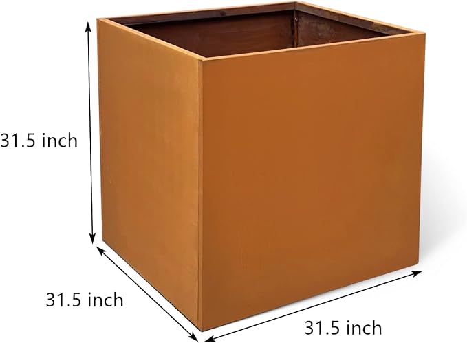 Corten Steel Planter Box Metal Outdoor Planter Large Square Cube Rustic 32 Inch - Image 2