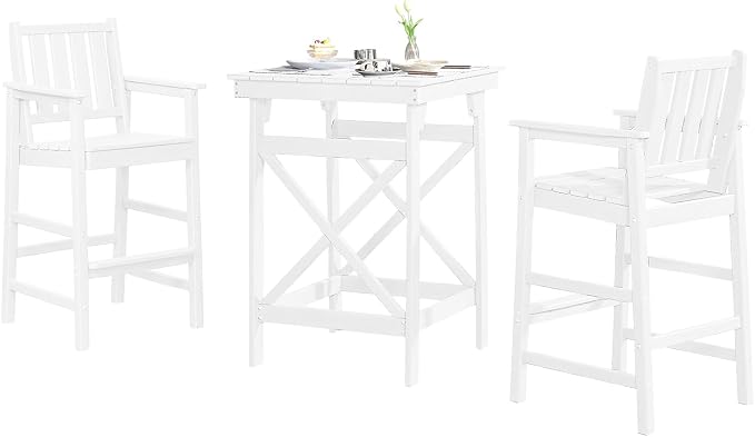 3-Piece Adirondack Chairs and Table Set, HDPE Patio Bar Sets, All Weather by SeeHill