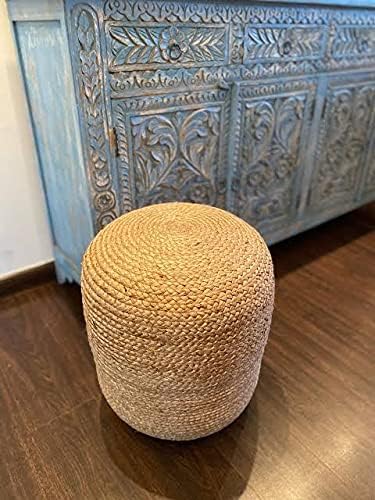 FRELISH DECOR Pedestal Pouf Ottoman Hand Braided 100% Jute Pouf Foot Stool - Image 5
