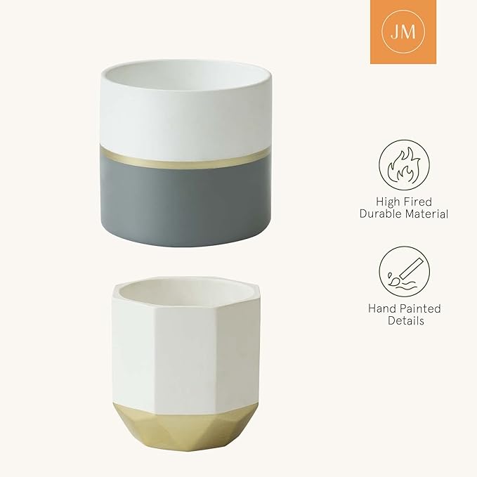 LA Jolie Muse White Ceramic Flower Pot Garden Planters 6.7 Inch Pack 2 Indoor - Image 6
