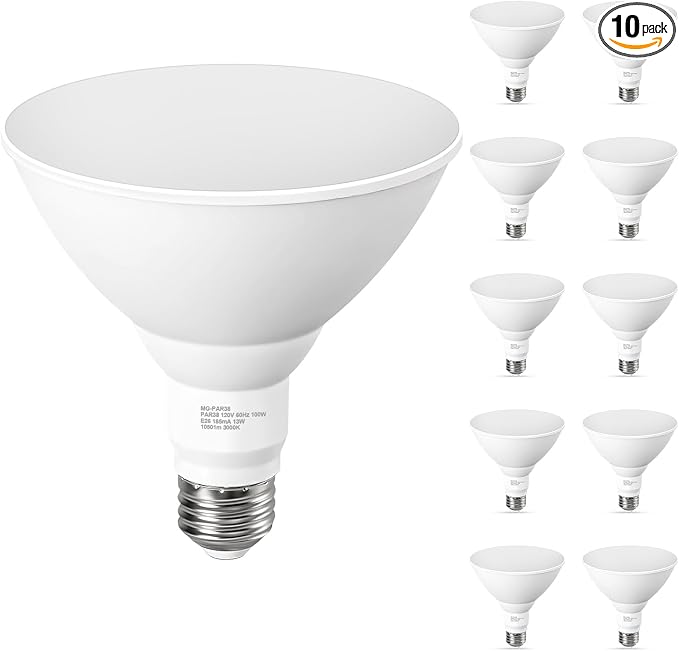 10 Pack PAR38 LED Outdoor Flood Light Bulbs, 100W Equivalent, 3000K Warm White by GvvooHome