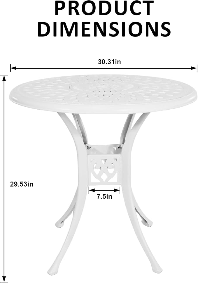 30.31" Outdoor Patio Dining Table, Cast Aluminum Bistro Table, Patio Furniture - Image 3