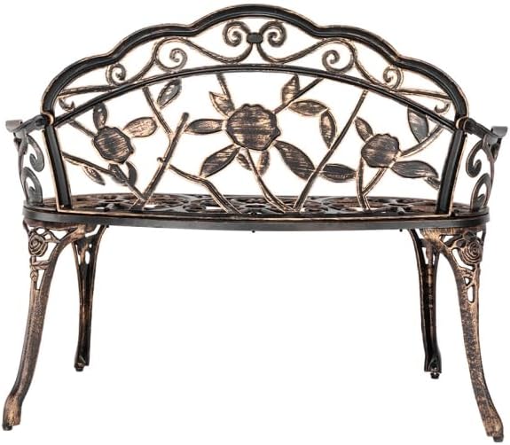 38.5" Outdoor Garden Bench, Patio Furniture Cast Aluminum Outdoor Bench - Image 5
