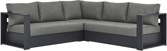 Modway Tahoe Aluminum 3-Piece Outdoor Patio Furniture Gray Charcoal, Modular - Image 4