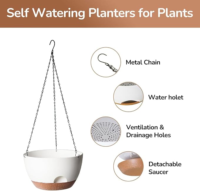 Hanging Planter, 12 Inch Self-Watering Hanging Planters - Image 4