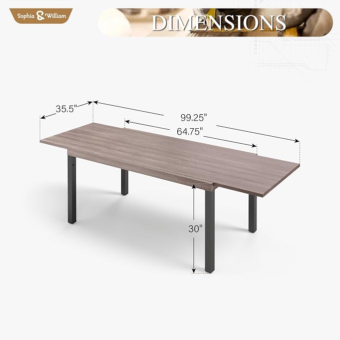 Sophia & William Expandable Patio Dining Table, Extra Large 99.2" L x 35.5" W - Image 2