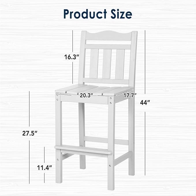 nalone Outdoor Bar Stool, HDPE Tall Adirondack Chair Bar Chair, Weather - Image 3