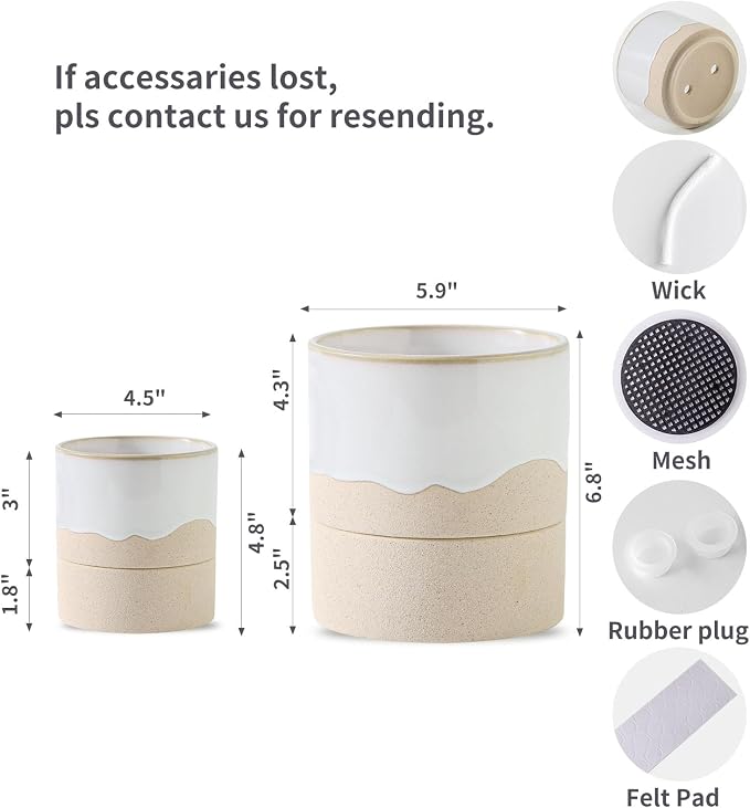 Nihow Self Watering Plant Pot for Indoor Plants: 4.5+6 Inch Ceramic Planter - Image 2
