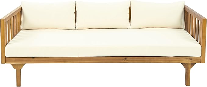 Merax Outdoor Acacia Wood Conversation Set, 3-Seat Loveseat Sofa w/Coushion and - Image 3