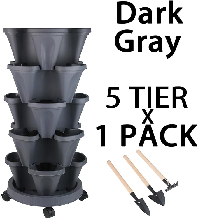 GameXcel Vertical Planter 5 Tier Stackable Planters Garden Planters Strawberry - Image 8