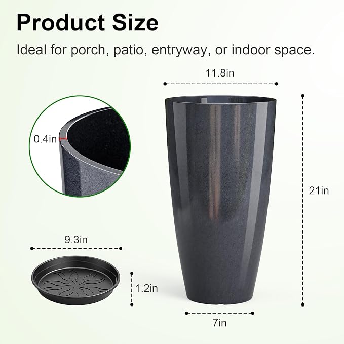 QCQHDU 21 inch Tall Planters for Outdoor & Indoor Plants, 2 Pack Sturdy - Image 3