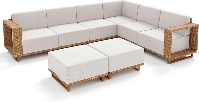 L Shaped Patio Furniture, Outdoor Rattan Wicker Sectional Sofa - Image 9